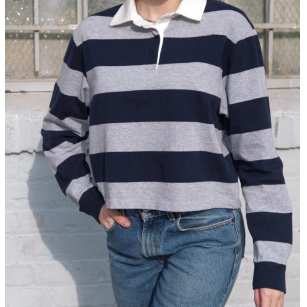 BRANDY MELVILLE RUGBY SHIRT WITH NAVY AND GREY